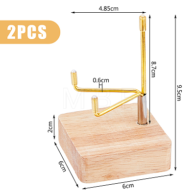 Square Wooden Crystal Rock Display Easels with Iron Holder ODIS-WH0038-28B-G-1