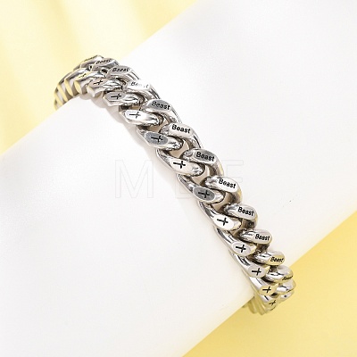 304 Stainless Steel Engraved Beast & Christian Upside Down Cross Cuban Link Chain Bracelets for Women Men BJEW-F529-17P-1