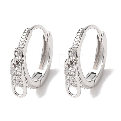 Zipper 925 Sterling Silver Micro Pave Clear Cubic Zirconia Hoop Earrings EJEW-K317-01P-1