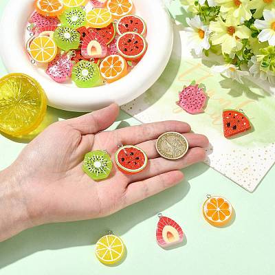 28Pcs 7 Styles Fruit Theme Spray Painted Opaque Resin Pendants RESI-FS0002-43-1