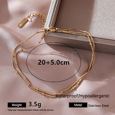 Vintage Style 304 Stainless Steel ball Snake Chain 2-Strand Necklaces for Women EW9990-1-1