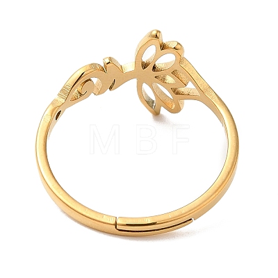 Ion Plating(IP) 304 Stainless Steel Hollow Lotus Adjustable Ring for Women RJEW-M149-32G-1