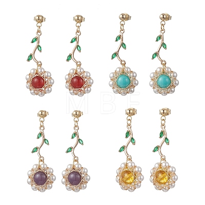 4 Pairs Flower 304 Stainless Steel Cubic Zirconia Dangle Stud Earrings EJEW-TA00800-1