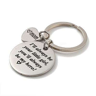 Mother's Day Gift 201 Stainless Steel Heart with Word Mom Keychains KEYC-E040-01P-03-1