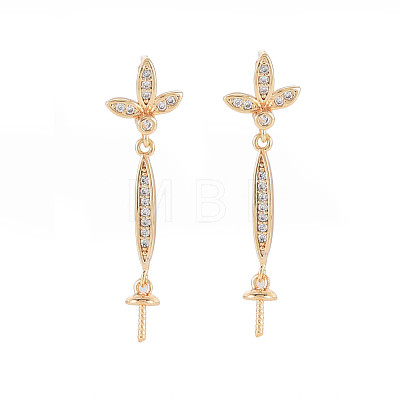 Brass Micro Pave Clear Cubic Zirconia Stud Earring Findings KK-S364-051-1