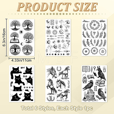 CRASPIRE 6 Sheets 6 Styles Leaf & Cat & Raven PVC Plastic Stamps DIY-CP0010-12-1
