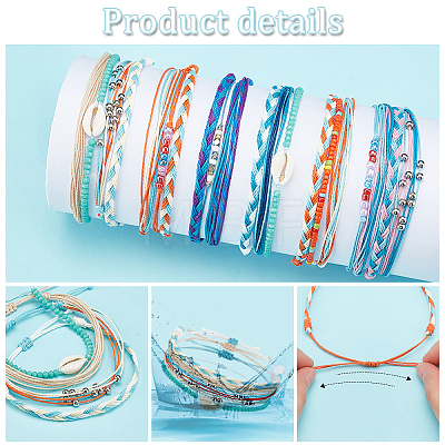   6 Sets 6 Style Natural Shell Braided Bead Bracelets Set BJEW-PH0004-18-1
