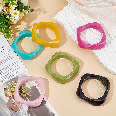 6Pcs 6 Colors Acrylic Bangles for Women BJEW-ME0001-03A-1