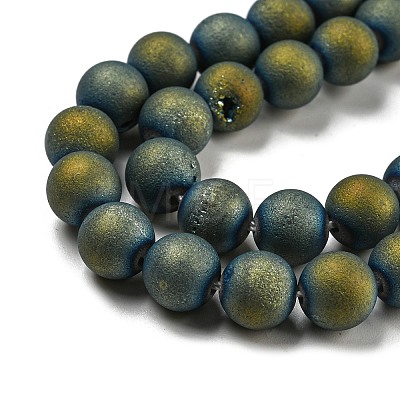 Electroplated Natural Agate Round Bead Strands G-M171-8mm-07-1