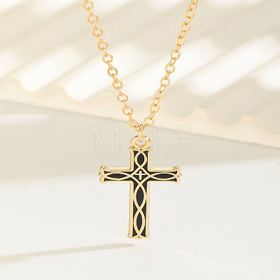 Alloy Enamel Viking Knot Religion Cross Pendant Cable Chain Necklaces for Women WG3BAE0-02-1