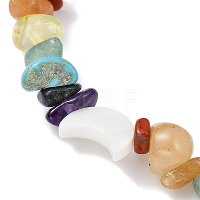Natural & Synthetic Mixed Gemstone Chips & Shell Beaded Stretch Bracelet BJEW-JB09897-02-1