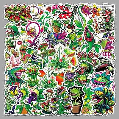 50Pcs PVC Waterproof Self Adhesive Horror Flower Sticker Labels PW-WG46329-01-1