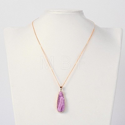 Natural Drusy Agate Teardrop Pendant Necklaces NJEW-JN01119-1