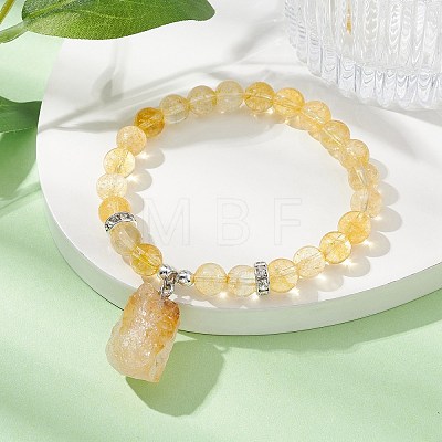 Natural Citrine & Synthetic Hematite Beaded Stretch Bracelet BJEW-JB09760-04-1