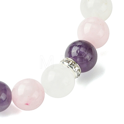 8.5mm Natural Rose Quartz & Quartz Crystal & Amethyst Round Beaded Stretch Bracelets for Women BJEW-JB10737-1