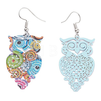 Spray Painted Stainless Steel Owl Dangle Earrings EJEW-I256-12P-1