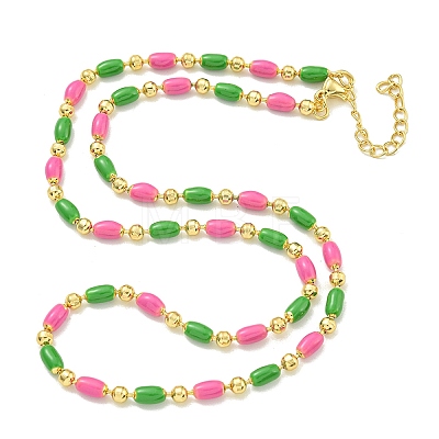 Brass Enamel Column Link Chain Necklaces NJEW-H039-10B-03G-1