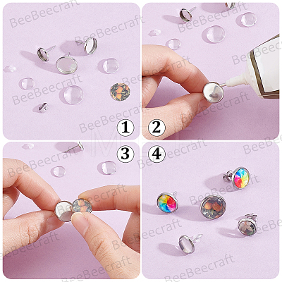 50Pcs 304 Stainless Steel Flat Round Stud Earring Settings STAS-BBC0010-39C-1