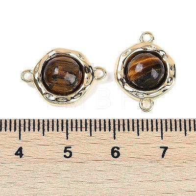 Brass Pave Natural Tiger Eye Flat Round Links Connector Charms KK-U043-45G-C-1