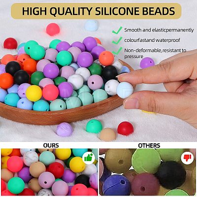 80Pcs 4 Style Round Silicone Focal Beads SIL-SZ0001-22F-1