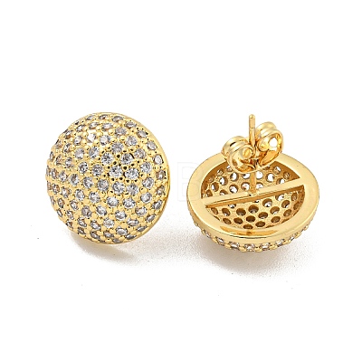 Round Brass Pave Clear Cubic Zirconia Stud Earrings EJEW-M258-65G-1