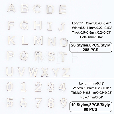 288Pcs 36 Style 304 Stainless Steel Alphabet LetterA~Z Charms and Number 1~9 Charms STAS-DC0002-31-1