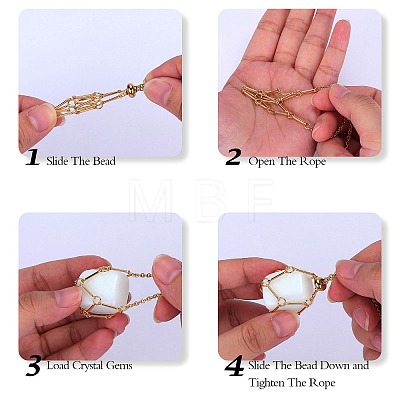 3Pcs Brass Braided Macrame Pouch Empty Stone Holder Necklace NJEW-SZ0001-68P-1