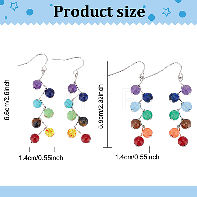 2 Pairs 2 Style Dyed Natural & Synthetic Mixed Gemstone Round Beaded Dangle Earrings EJEW-AN0002-78-1