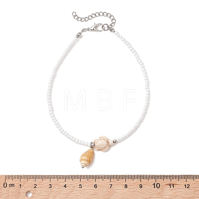 9Pcs 9 Styles Summer Beach Natural Shell Charms Glass Beaded Anklets AJEW-AN00777-1