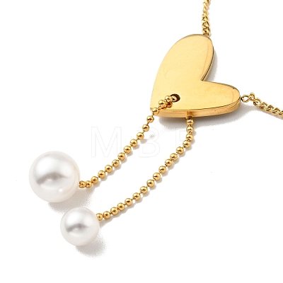 Synthetic White Shell Heart with Plastic Pearl Pendant Necklace NJEW-G036-05G-1