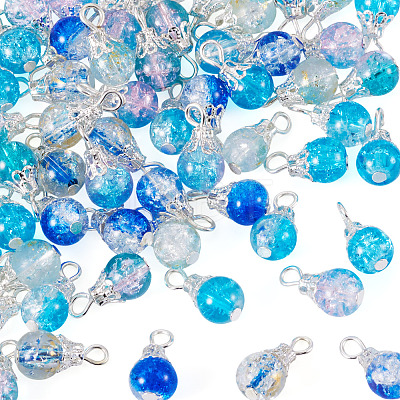 70Pcs 7 Colors Crackle Glass Pendants PALLOY-TADJ00019-1