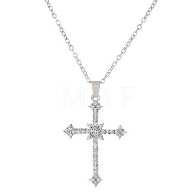 Alloy Full Crystal Rhinestone Religion Cross Pendant Cable Chain Necklaces for Women PW-WG8E4F5-01-1