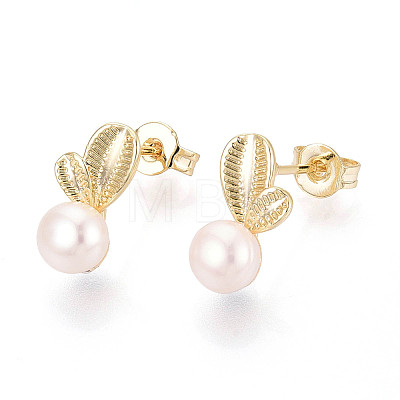 Brass & Natural Pearl Stud Earrings PEAR-N020-WX10-1