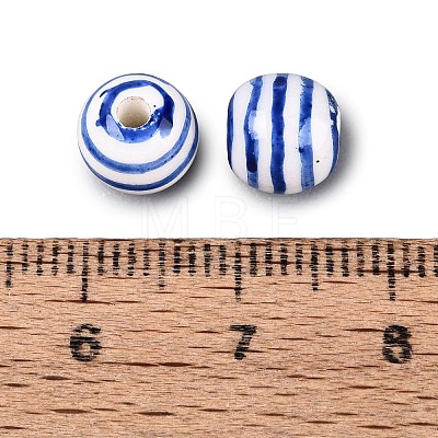 Hand Painted Blue and White Striped Round Porcelain Beads PORC-Q007-01B-1