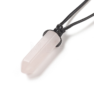 Natural Rose Quartz Bullet Pendant Necklace with Waxed Cords for Women NJEW-M196-02H-1