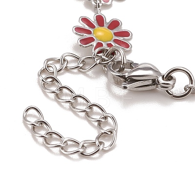 Enamel Daisy Link Chains Bracelet BJEW-P271-01P-04-1