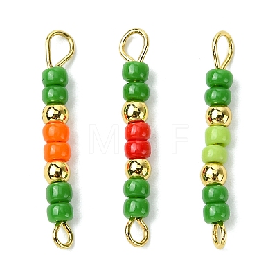 3Pcs Glass Seed Beads & Brass Rondelle Beaded Connector Charms PALLOY-JF03294-01-1