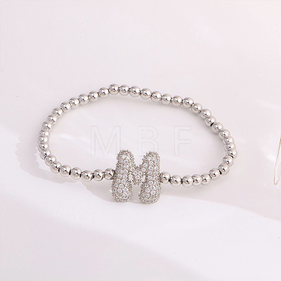 Brass Micro Pave Clear Cubic Zirconia Beaded Stretch Bracelets for Women FS-WG5260F-12-1