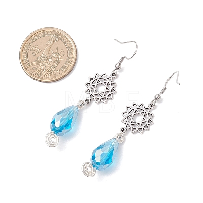 Teardrop with Flower Alloy Glass Dangle Earrings EJEW-JE06819-1