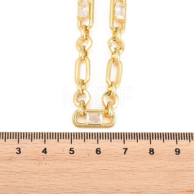 7MM Brass Pave Cubic Zirconia Figaro Chain Necklaces NJEW-D324-04G-06-1