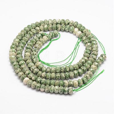 Faceted Natural Green Spot Jasper Rondelle Beads Strands G-K090-15-1