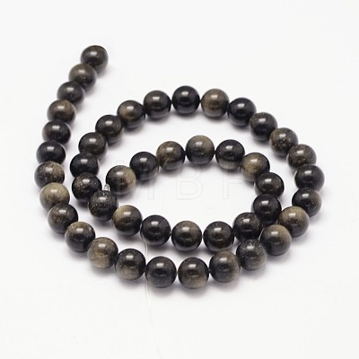 Natural Golden Sheen Obsidian Beads Strands X-G-K115-13-8mm-1