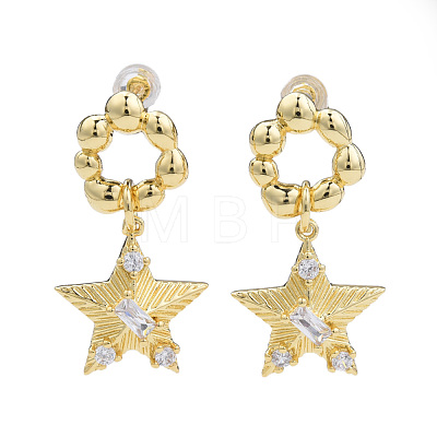 Cubic Zirconia Star Dangle Earrings EJEW-N011-78-1