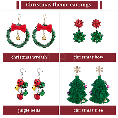 4 Pairs 4 Style Christmas Theme Bell & Bowknot Alloy Dangle Earrings EJEW-AN0001-98-1