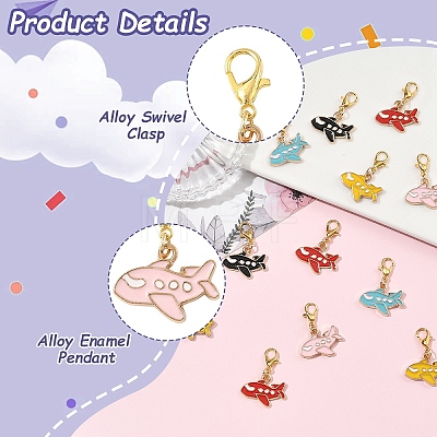 25Pcs 5 Colors Alloy Enamel Airplane Pendant Decorations HJEW-YW00489-1
