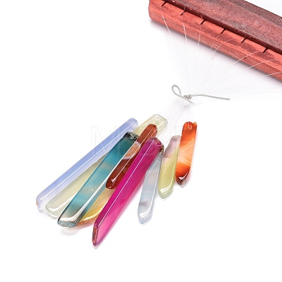 Wood and Natural Agate Wind Chime Pendants HJEW-H054-02-1