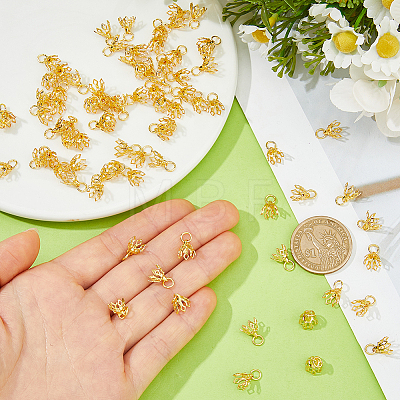 80Pcs Flower Rack Plating Brass Filigree Bead Cap Bails KK-FH0008-45G-1