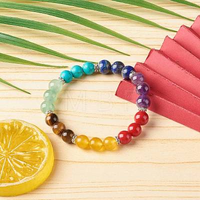 7 Chakra Reiki Yoga Bracelet for Girl Women BJEW-TA00020-1