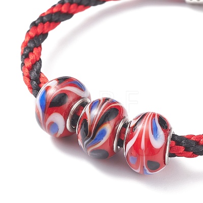 Triple Handmade Lampwork Beaded Braided Cord Bracelet for Women BJEW-JB07598-1