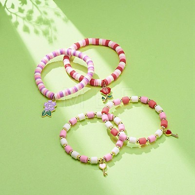 4Pcs 4 Style Handmade Polymer Clay Heishi Surfer Stretch Bracelets Set BJEW-JB08637-1